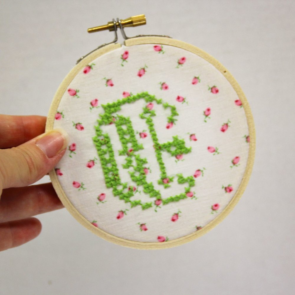 Handmade Embroidered Letter E 4 inch room decor wall collage vintage fabric